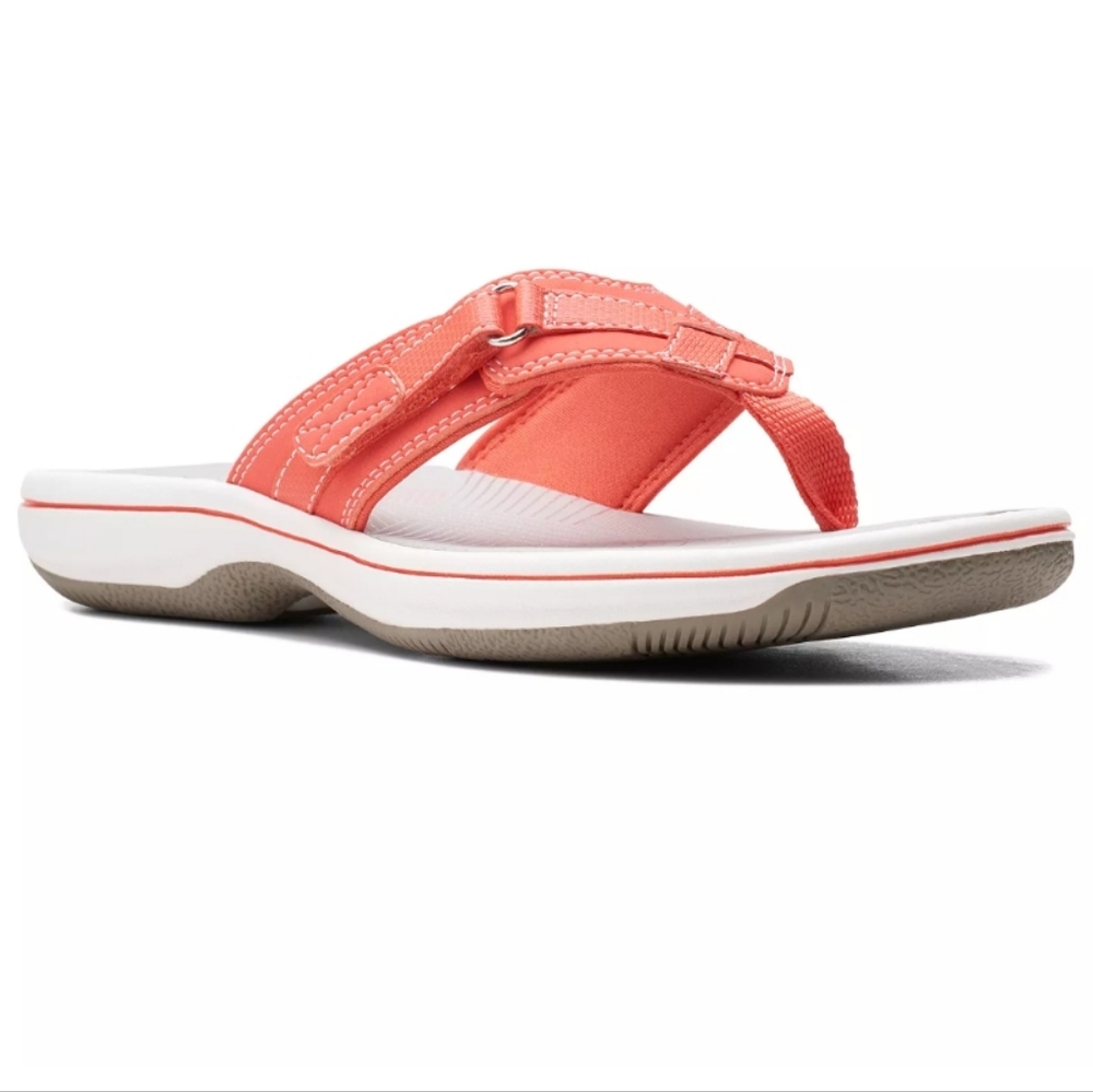 Clarks Cloudsteppers Breeze Sea Bright Coral Thong Sandals. Size 8. NEW - Picture 3 of 14